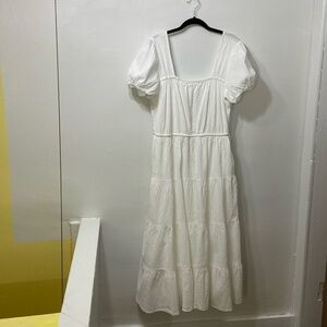 & Other Stories Women’s White Elastic Puff Sleeve ,Tie Back,Midi Dress.Size-US-M